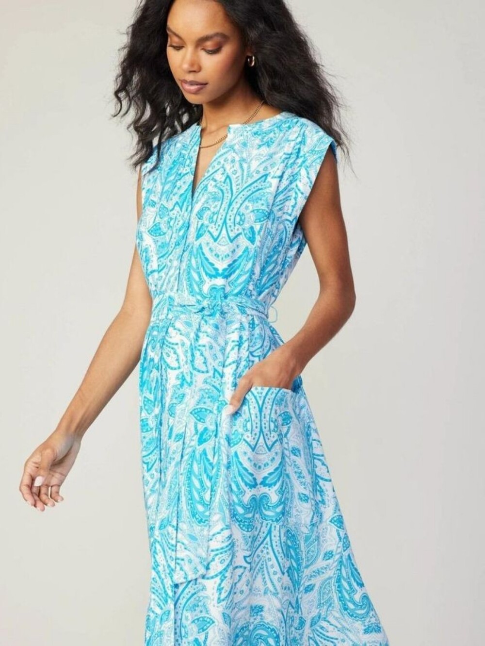 NWT Anthropologie Current Air Blue & White Floral Midi Shirt Dress Size XS Boho